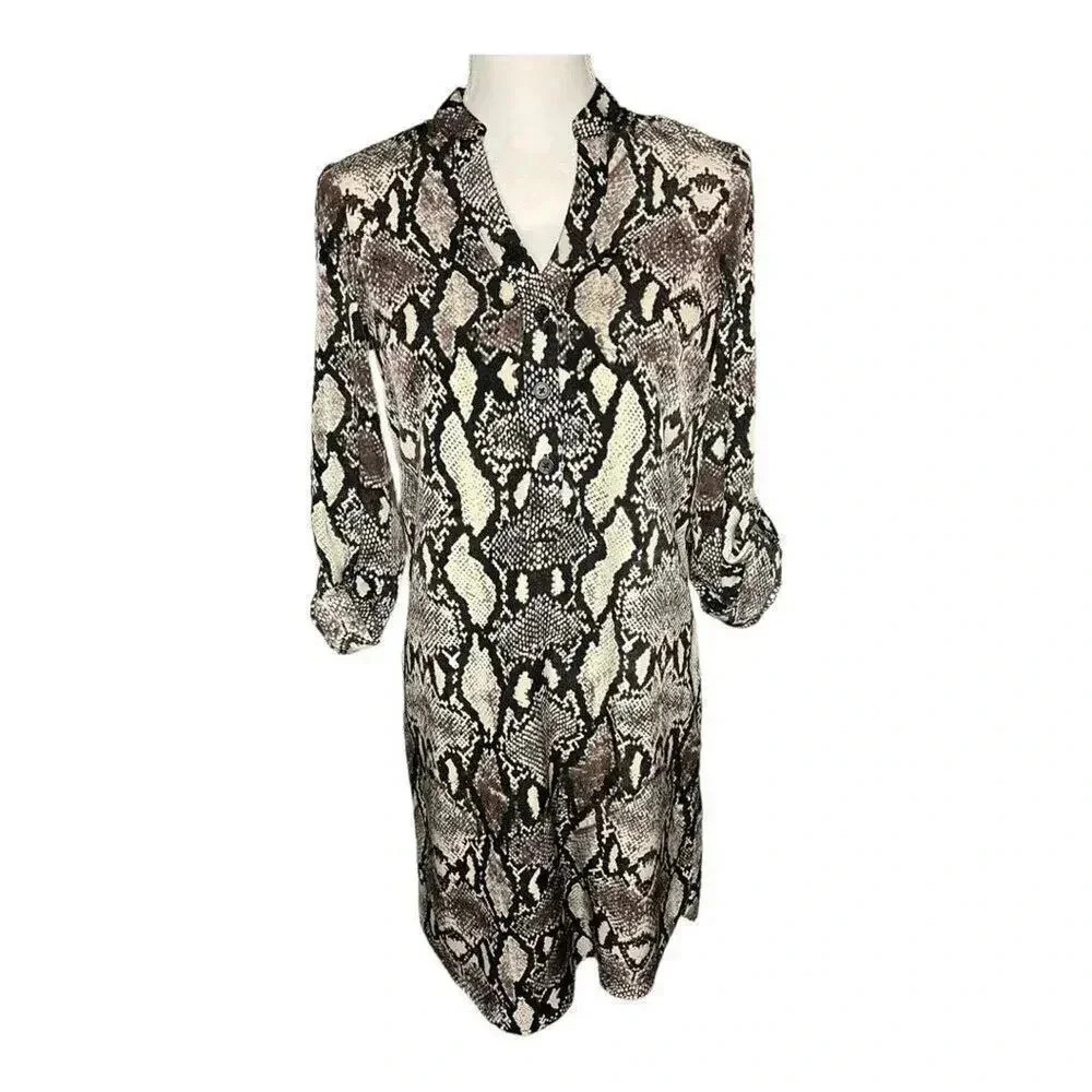 The Limited XS Snakeskin Print Silky Shirtdress